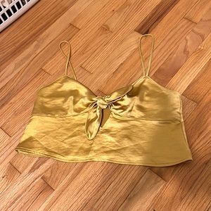 Motel Satin Gold Front Tie Crop Top Sz S